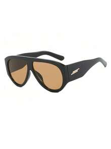 1 Pair Large Frame Toad Eye Glasses, Fashionable & Versatile Full Frame Retro Style Fashion Glasses For Women, Suitable For Travel, Street Photography, Beach And Other Occasions - 7410-black Frame Tea Leaves - View 5