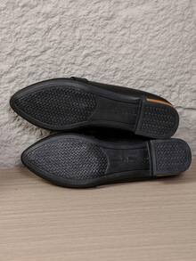 女式学院风商务按扣纯金属休闲舒适平底乐福鞋，黑色 - 黑色 - 查看 6