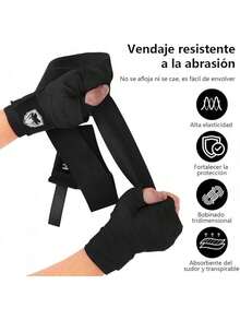 Vendas de boxeo, guardamanos de boxeo, vendas elásticas para manos, paquete de 2 vendas deportivas (5), vendas para artes marciales mixtas Guardamanos elásticos para protección de muñecas y nudillos - Negro - Ver 12
