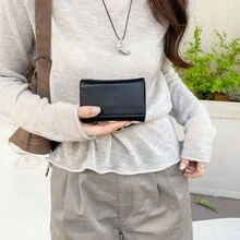 Portafoglio unisex in stile giapponese, a tre ante, in pelle PU, con scomparti per monete, carte e banconote, rimovibile, portamonete, portafoglio mini, portafoglio piccolo, adatto sia per uomo che per donna