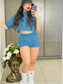 Blusa + Short para dama  Luce fresca, cómoda y a la moda - Azul - Ver 2