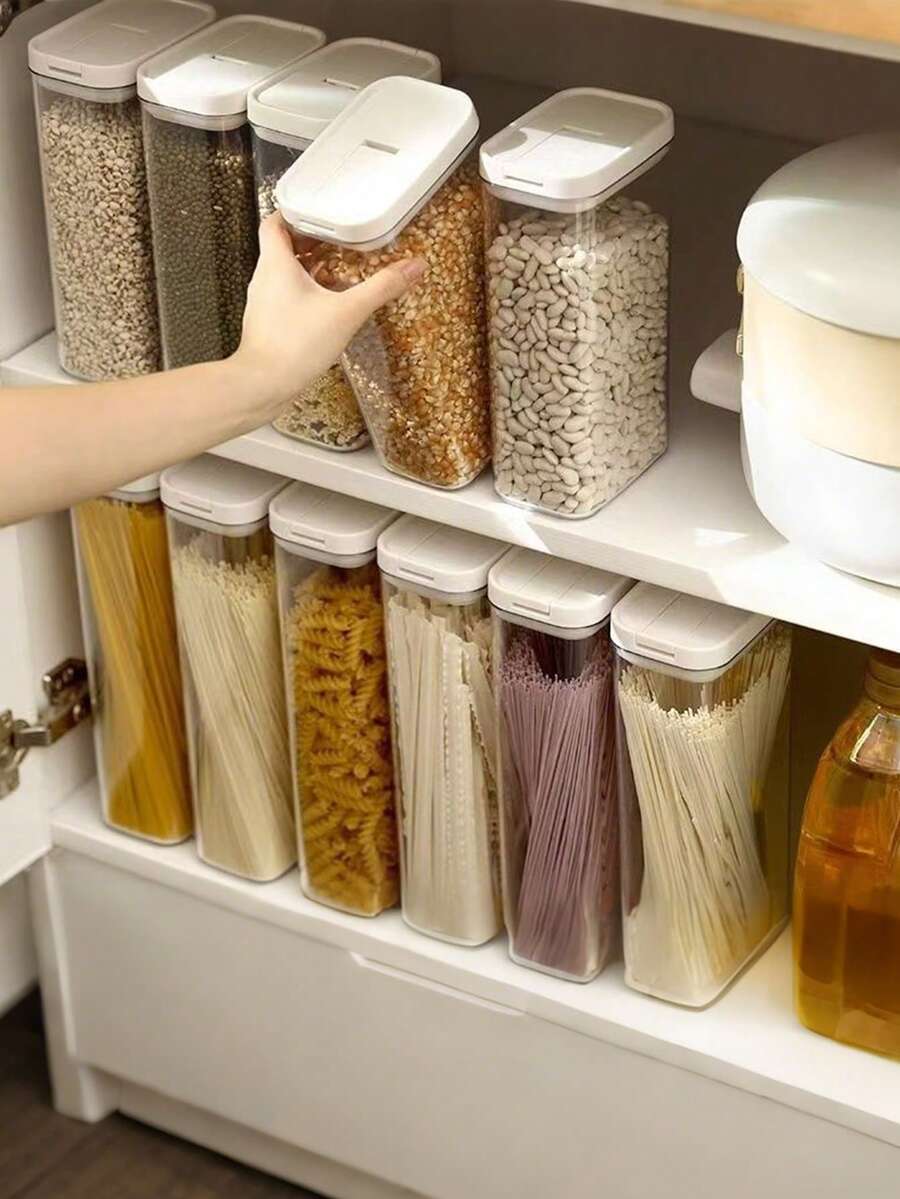1pc/2pcs Food Storage Canister, Kitchen Grain Storage Jar, Refrigerator Fresh-Keeping Box, Kitchen Food Storage Container, Suitable For Storing Spices, Sugar, Coffee Beans, Nuts, Snacks, Pasta And Other Foods, Home Decor Storage, Suitable For Christmas, Halloween, Thanksgiving And Other Occasions.