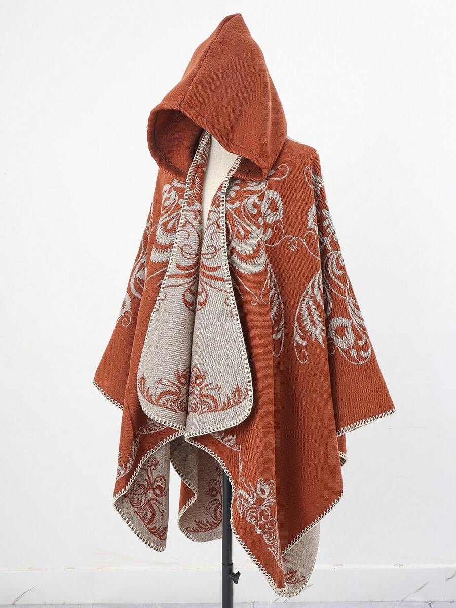 1件套花卉提花连帽时尚高端女士披肩斗篷，可搭配连衣裙 - 彩色 - 查看 1