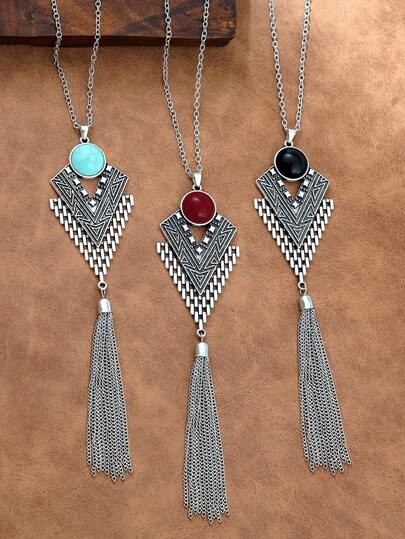 TopHanqi 3 件套女士复古吊坠项链套装，镶嵌人造绿松石、红色和黑色宝石，适合日常佩戴、派对、通勤、四季佩戴
