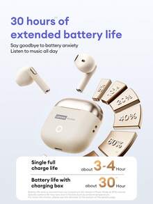 Fones de Ouvido Bluetooth Minimalistas Lenovo LE220, Meia Inserção, Esportes, Música, Efeito de Som Panorâmico, Alta Qualidade, Chamadas de Alta Definição, Fones de Ouvido Sem Fio, Compatível com Smartphones e Computadores, Presente Elegante para Férias - Bege - Visão 9