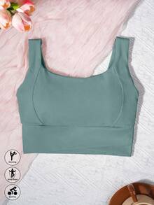 Runway Rest Top de yoga transpirable con sujetador deportivo con función de absorción de impactos y recogida que le da una hermosa forma de espalda, top de entrenamiento para gimnasio - Turquesa - Ver 5