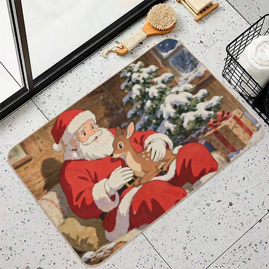 1pc Christmas Welcome Doormat, , Winter Holiday Seasonal Decor With Santa Claus Design, Suitable Entryway, Bedroom, Bathroom, Kitchen Doormat, Lightweight, Durable, Easy To Clean, Christmas Decoration Door Mat, Bath Rug, Home Decor, House Decor, Bathroom Decor, Floor Mat - 白色 - 查看 1