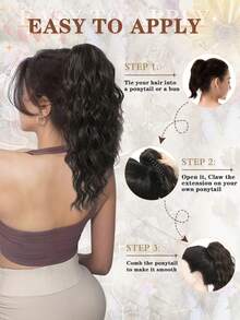 18英寸多层马尾接发，爪夹式马尾蓬松浓密水波纹假马尾假发，柔软自然，适合女性（漂白金发带棕色挑染）接发 - 金色 - 查看 8