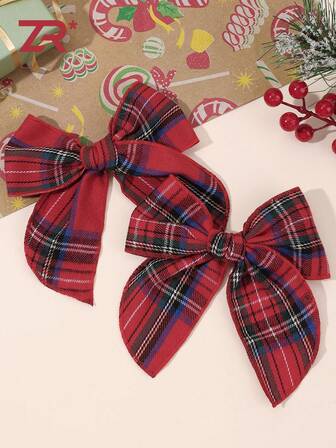 2pcs Christmas Red Plaid Bow Hair Clips, Suitable For Girls & Teenagers, Casual Holiday Hair Accessories, Alligator Clips, Fabric Bow Hair Clips, Party Hair Clips, Women's Christmas & New Year Hair Decorations