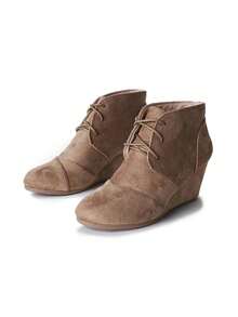 Roxy Women's Suede Wedge Ankle Booties – Lace-Up Tan Boots For Fall Fashion, Christmas Gift, Casual Outfits, Workwear, Office Looks, Comfortable Everyday Shoes - 淺灰褐色純素絨面革 - 查看 6