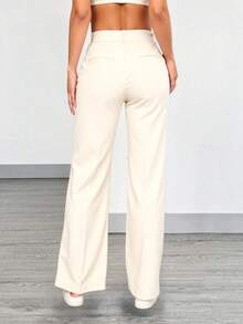 Women's Tailored Flare Pants With Fake Pockets At The Back - Cream - View 2