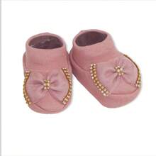 4 Piece Set: Long Sleeve Bodysuit With Booties, Hairband And Ribbed Knit Pants / Baby Girl Set With Booties And Pink Hair Bow - 乾枯玫瑰色 - 查看 5