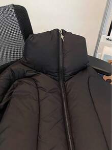 Deconstructing Short Down Cotton Jacket Men's Winter Thick High Collar Bread Coat Loose American Warm Cotton Jacket - 黑色 - 查看 4