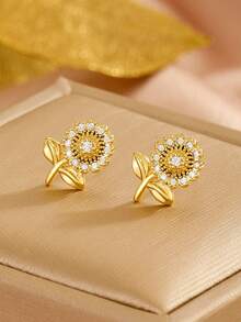 1 Paar zarte, elegante Blumen-Ohrstecker mit Zirkonia-Pavé, geeignet für Teenager, exquisiter Straßen-Party-Glamour-Schmuck als Geburtstagsgeschenk für Freunde