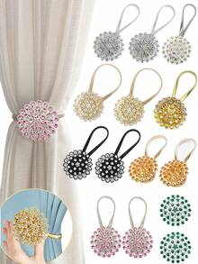 1pc/2pcs Crystal 3D Automatic Magnetic Self-Adhesive Curtain Tiebacks, Noble & Fashionable Quality Crystal Curtain Clips For Home Decor, Curtain Rope Tie Backs For Bedroom & Living Room, Magnetic Curtain Tiebacks No Drilling, Minimalist Curtain Clips - Multicolor - View 2