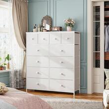 For Bedroom With 12 Drawers, Fabric Dressers & Chests Of Drawers, Sturdy Metal Frame, Wood Top, Entryway, Bedroom Furniture (White) - 白色 - 查看 2
