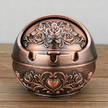 Integrated Retro Ashtray With Lid, Prevents Odor, Space-Saving, Easy To Clean, Retro Metal Decoration, Personalized Outdoor And Indoor Ashtray, Can Be Used Indoor And Outdoor, Suitable Home Bars,, Home Bar Decoration, Accessories, Fashion Accessories, Retro Ashtray, High-Quality Metal, Metal Ashtray, Space-Saving Tray, Decorative Ashtray, Smoker, Outdoor Enthusiasts - Copper Rose - View 9