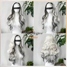 13x4蕾丝前假发，自然黑色水波纹蕾丝前假发，预拔毛Yaki合成蕾丝前假发，28英寸