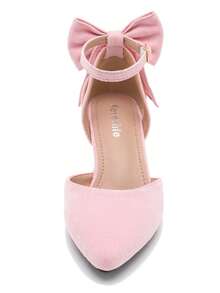 MAIERNISI JESSI Women's Wedding Evening Party Bow Kitten Heels Pumps Ankle Strap Buckle Dress Shoes - 粉色 - 查看 6