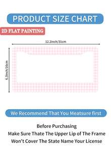 1pc Pink Gingham Checkered Pattern Aluminum License Plate Frame 6x12 Inches With Screw Kit, Retro And Cute Car Decor Accessory Vehicle Personalization, Fun And Quirky Design As A, Universal Size Fits Standard US License Plates - 12x6 inch - 查看 2