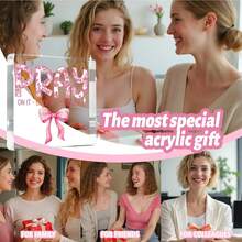 Pink Room Decor, Inspirational Christian Gifts For Women, Pink Floral Bow Dorm Bathroom Decoration, Office Decor For Women, Acrylic Office Desk Accessories Wall Art Sign-Pray Through It - 1pc - View 7