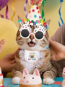 3 pezzi Set Festa di Compleanno per Animali Domestici Gatto e Cucciolo, Fiocco con Nappe, Decorazioni per Feste, Vestito da Festa per Gatto, Cappello da Festa, Costume da Cane, Bavaglino in Pizzo Carino per Cuccioli, Set di Decorazioni per Feste per Gatti e Cani di Taglia Piccola e Media