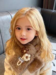 Winter And Autumn Girl's Cartoonish Cute Little Flower Plush Thick Student Neck Guard Scarf