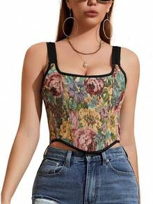 Womens Vintage 1920s Renaissance Lace Trim Corset Bustier, Retro Fashion - Bunga Hitam - View 7