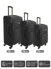 牛津布行李箱，拉桿箱，大容量 4 件套牛津布行李箱套裝，20/24/28/32 英寸，防刮且美觀大方，配有靈活的萬向輪，可用作隨身行李或手提箱 - 黑色 - 查看 9