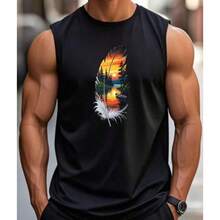 Men's Short Sleeve Summer Tank Top 100% Cotton Basic Round Neck Tank Top - 黑色 - 查看 1