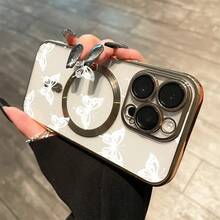 Teléfono blanco con lente integral, acabado electrochapado magnético, compatible con carga inalámbrica magnética y compatible con phone 16 Pro Max, 16, 15 Pro, 14, 14 Plus/14 Pro Max, 13, 13 Pro, 12 Pro, 11/11 Pro y la serie Pro. Es un excelente teléfono para amigos, cumpleaños y festividades. - Dorado - Ver 10