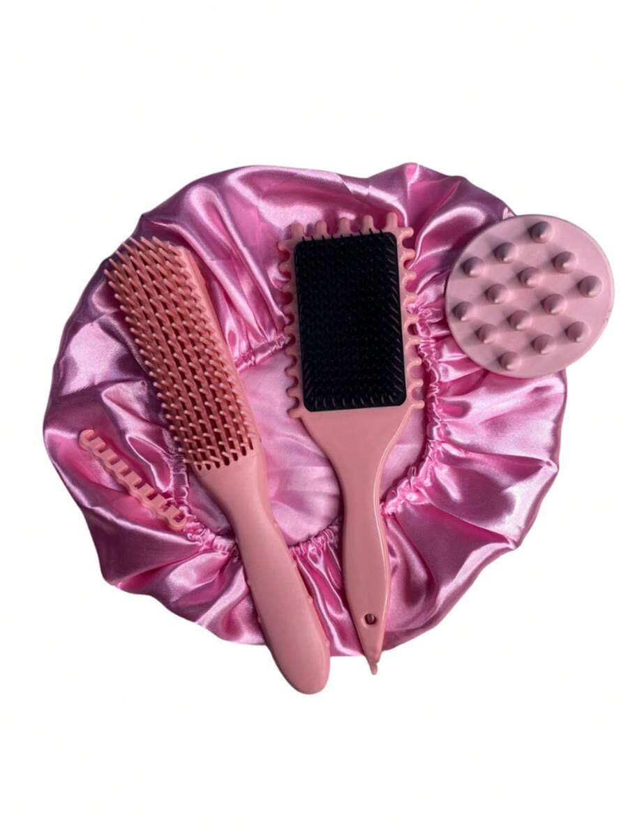 Perfect Curls Combo With Wave Brush, Octopus Curling Iron, Hair Massager, And Satin Bonnet - 玫瑰紅 - 查看 1