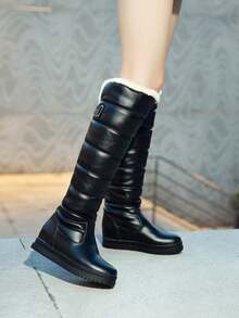 Women's Waterproof Over-The-Knee Snow Boots, Comfortable Platform Flat Shaft Thick Fur Lined Warm Plus Size Boots, Winter - Black - View 8