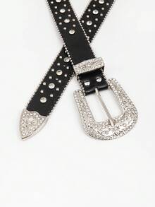 男士水晶十字架镶嵌西部牛仔腰带，闪亮锌合金水晶腰带，街头风格，适合所有季节（万圣节/夏季/秋季校园/晚秋/万圣节秋季/冬季配饰），适合青少年、年轻男士，休闲户外运动、假日、毕业典礼、生日、日常穿着，复古风秋装/都市穿搭，经典圣诞冬季时尚日常男士男友礼物 - 黑色 - 查看 3