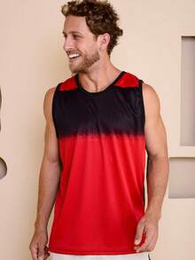 Camiseta-Regata Masculina Sublimada Dgrade Respiravel Para Treino Academia   Simples    Verão    Ajuste Regular    Nenhum    Halloween - Vermelho - Visão 4