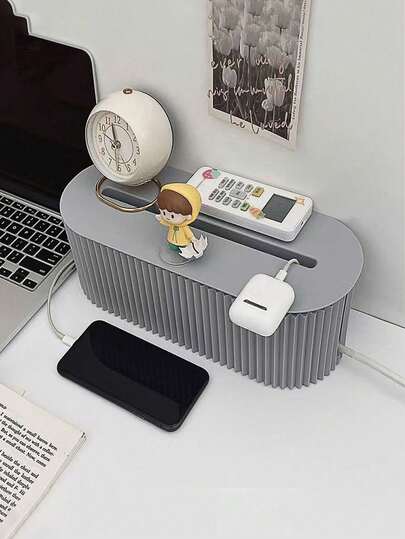 带盖电缆管理盒 - 时尚桌面整理盒，节省空间的桌面电源板电缆管理盒，用于整齐的电缆存储