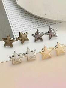 4-1pc Adjustable Waistband Buckles, No Sewing Required, Removable Jeans Waist Extender, Small Metal Extender Button, Cute Star-Shaped Waist Tie Buckle For Pants, Skirts, Trousers, Collar Button Brooches For Women And Men, Metal, Fashionable And Removable Trouser Clip, Bag Accessories For Girls, Students And Gifts For Mom,Back To School - Multicolor - View 4