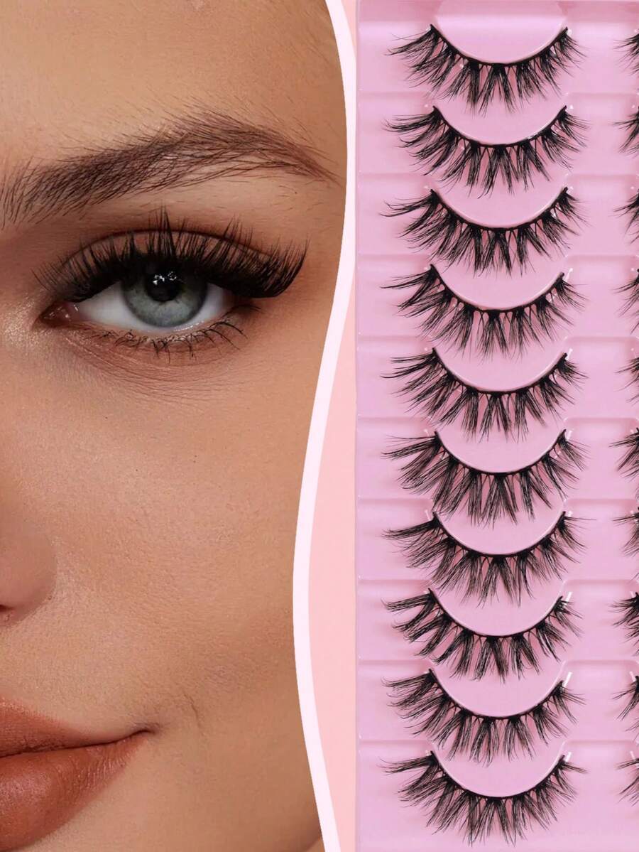 10 pares de pestañas postizas de ojo de gato - Volumen esponjoso, elevación natural y realzador multiescena