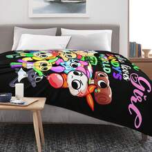 1pc Just A Girl Who Loves DANDY'S WORLD Flannel Blanket, Soft Polyester Fiber Blanket, Suitable For All Seasons, Comfortable Bed Sheets, Sofas, Camping, Travel, Office Essentials, Perfect Holiday Gifts, Couple Gifts, Multiple Sizes To Choose From, Pet Friendly Home Decoration, Party Decoration, Lightweight And Durable Design, Modern Style, Pet Owner's Choice - 黑色 - 查看 8