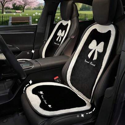 1 peça de almofada para assento de carro de inverno, pelúcia, quente, fofa, com laço, capa de assento de carro de luxo para mulheres e homens, ajuste universal, macia, acessórios para carro aconchegantes