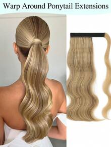 环绕式马尾辫，自然长波浪马尾辫接发，18英寸耐热合成自然波浪假发，环绕式马尾辫接发，适合女性日常使用 - 彩色 - 查看 11