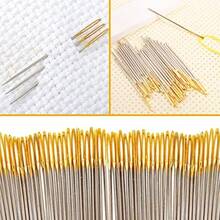 90 agujas de punto de cruz + 1 enhebrador de agujas de acero inoxidable color dorado ojos grandes punto de cruz agujas de mano agujas de coser en caja transparente tamaño 22 # 24 # 26 # - dorado - Ver 6