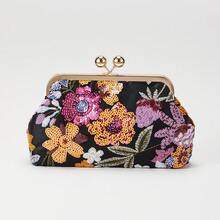 Sequin Evening Bag Exquisitely Crafted Evening Bag With Asymmetrical Sequin Embroidery And Floral Motifs. Clutch Bag Ideal For Parties, Wedding, Prom, Dinner/Banquet, Dinner/Banquet, Best Gift For Women Mom Teacher Friend Bridesmaid Lightweight Clutch Bag - Black - View 3