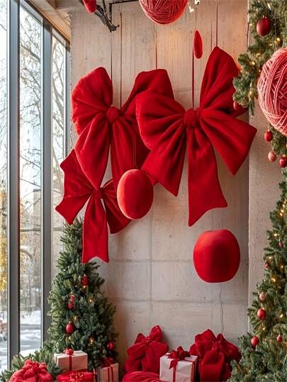 1pc Large Christmas Bows - Elegant Red Holiday Decorations, Tree Ornaments Party Planners, For Christmas, Perfect For Thanksgiving, Christmas Tree Bow, Large Christmas Tree Bow, Gift Ribbon, Christmas
