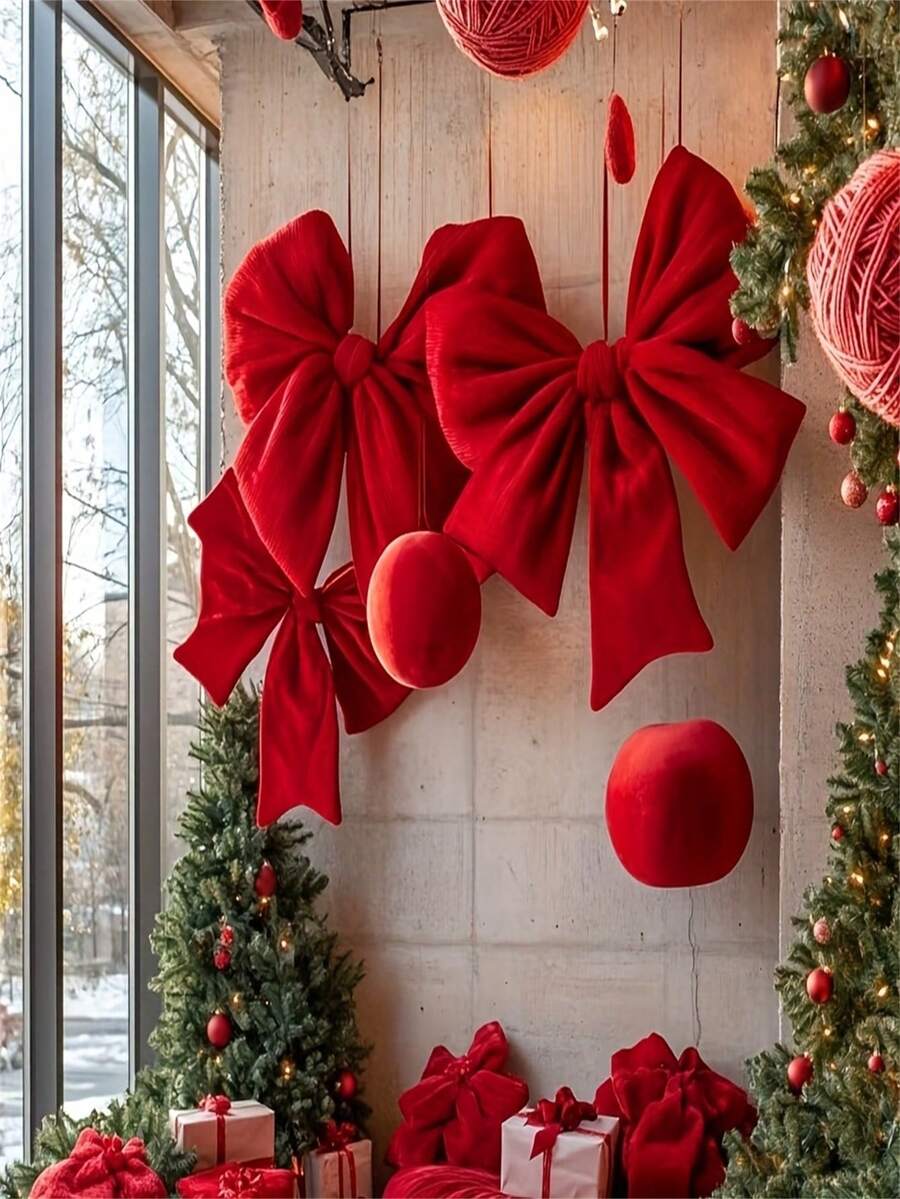 1pc Large Christmas Bows - Elegant Red Holiday Decorations, Tree Ornaments Party Planners, For Christmas, Perfect For Thanksgiving, Christmas Tree Bow, Large Christmas Tree Bow, Gift Ribbon, Christmas