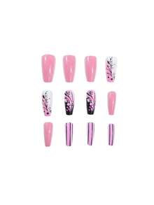 24Pcs Almond Shape Glossy Solid Color Press-On Nails Set, Including 1Pc Gel Glue And 1Pc Nail File, Suitable For Party, Dance And Daily Wear, Reusable And Removable Nail Supplies Nails - 彩色 - 查看 4