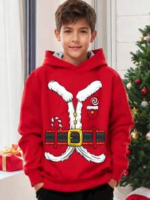 Christmas Teen Boy Fashion Creative Christmas Graphic Print Casual Versatile Sweatshirt, Suitable For Street, Outdoor, Holiday, Daily Wear - Red - View 1