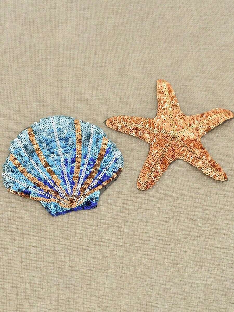 Embroidered Sequin Star Shell Animal Patch, Clothing Accessories, Bags, Hats, Jewelry