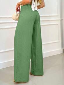 EMILI LONG WHITE LINEN PANTS CHRISTMAS NEW YEAR - Green - View 3