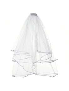 2件套蕾丝新娘头纱，女士婚纱头纱和头饰，白色新娘头纱，女士头饰和皇冠 - 銀色 - 查看 10